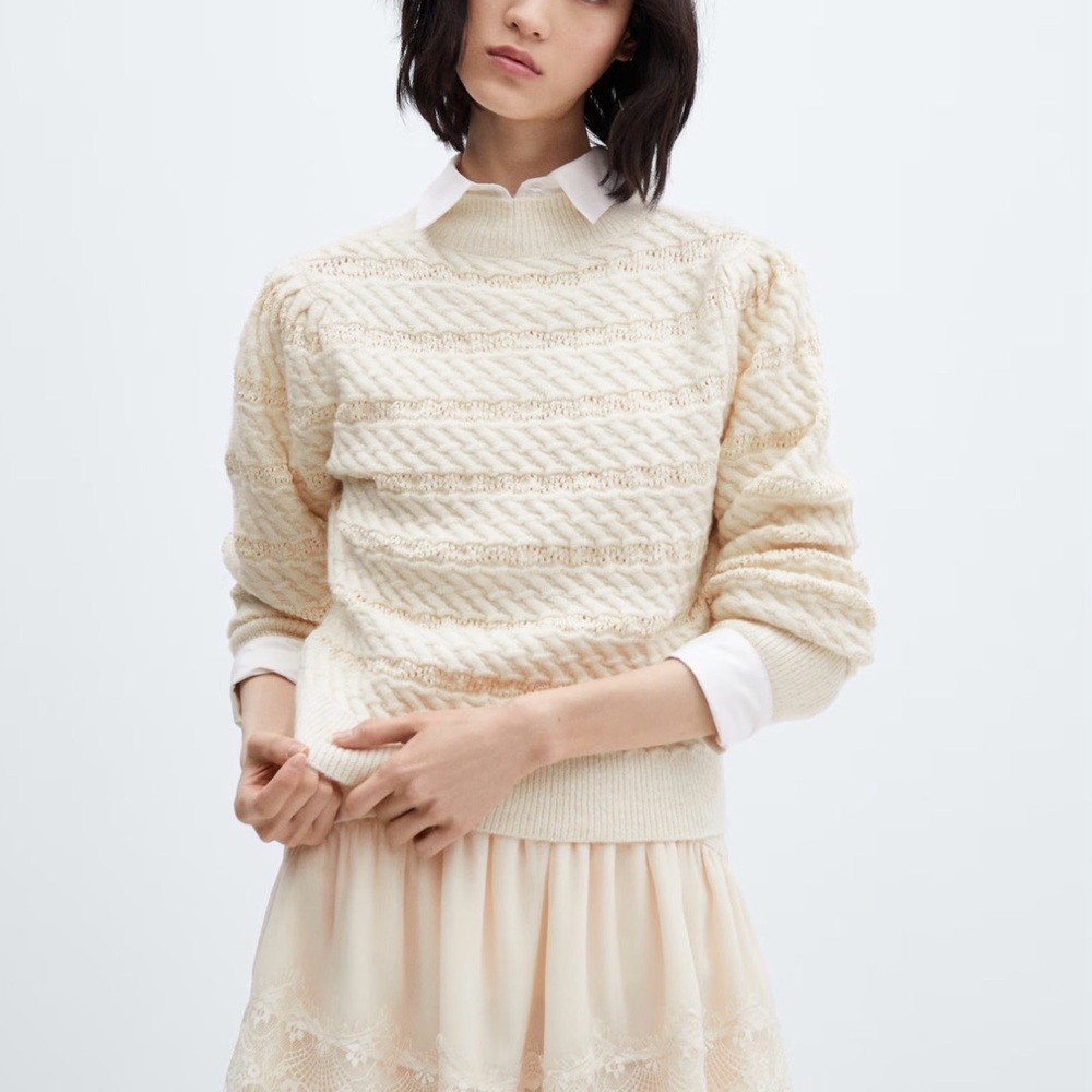 Mango Braided Cream Knitted Sweater